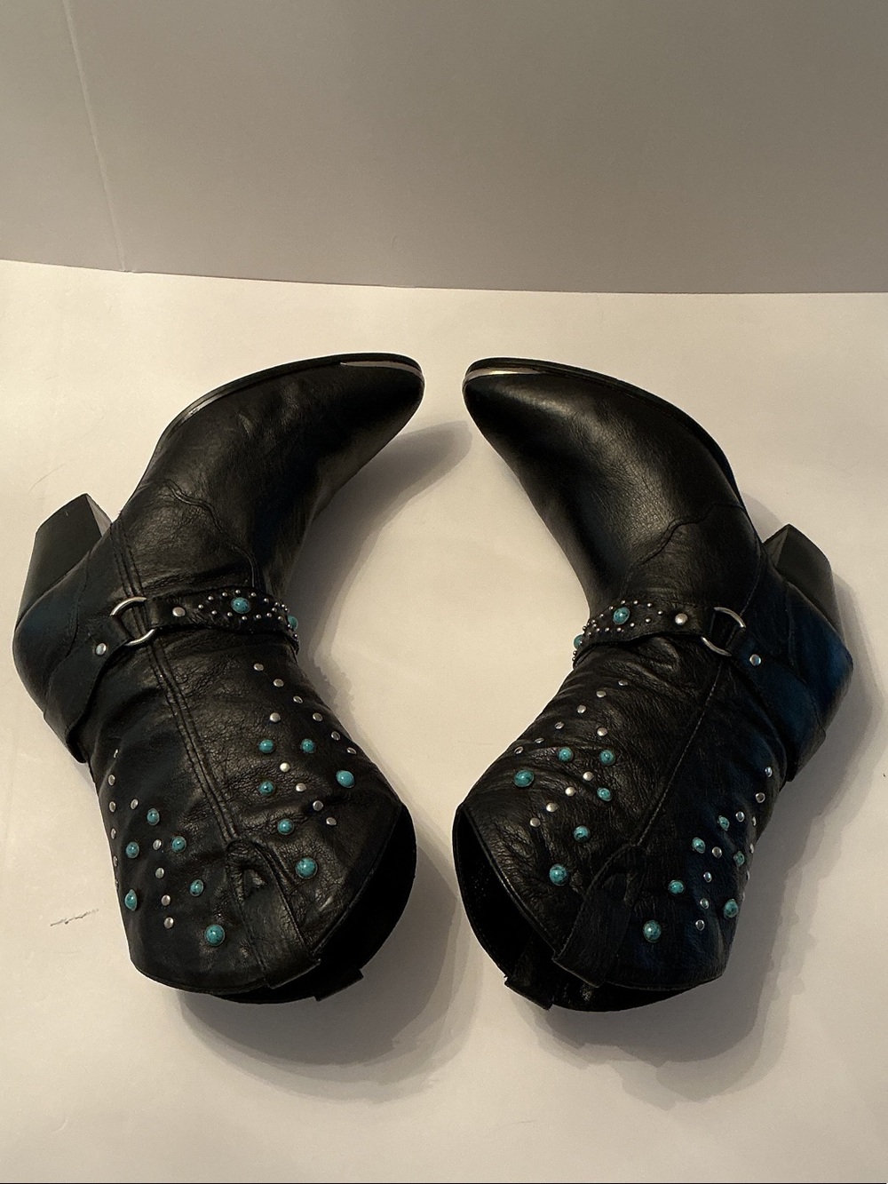 Vintage Dingo Black Studded Western Women’s Boots & Turquoise & Silver Accents 7 - Picture 6 of 11